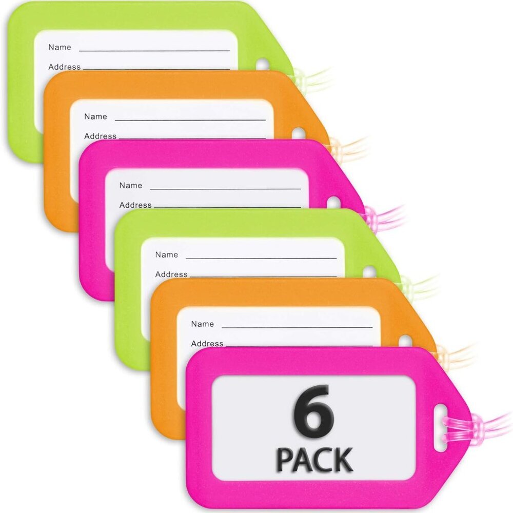 Luggage Tags Neon, 6 PK, Bag Tag for Baggage, Suitcase Tags Bulk